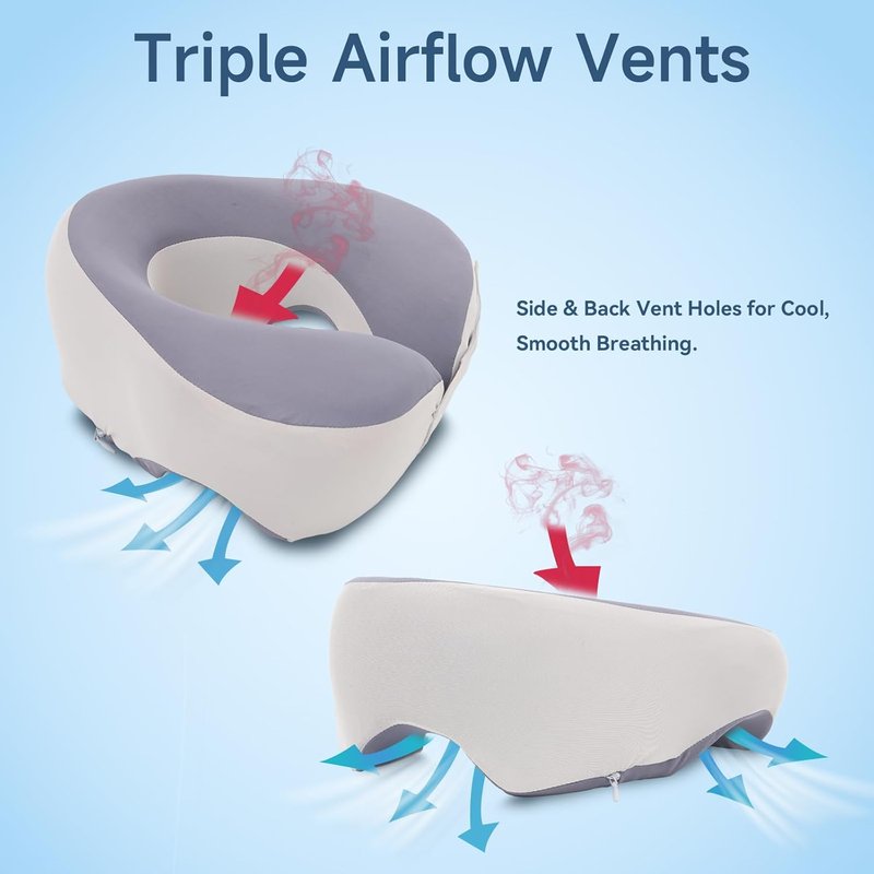 Face Down Pillow for Eye Surgery Recovery | Adjustable Prone Headrest for Retinal Detachment - Grey, Removable Cover