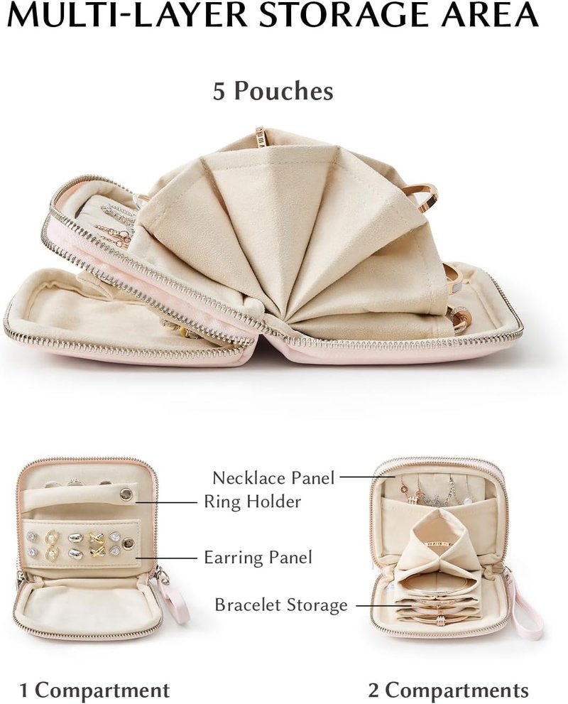 Jewelry Organizer Travel Case - Open Flat Design | No Tangle Pouch for Earrings, Necklaces, Rings & Bracelets - Silver