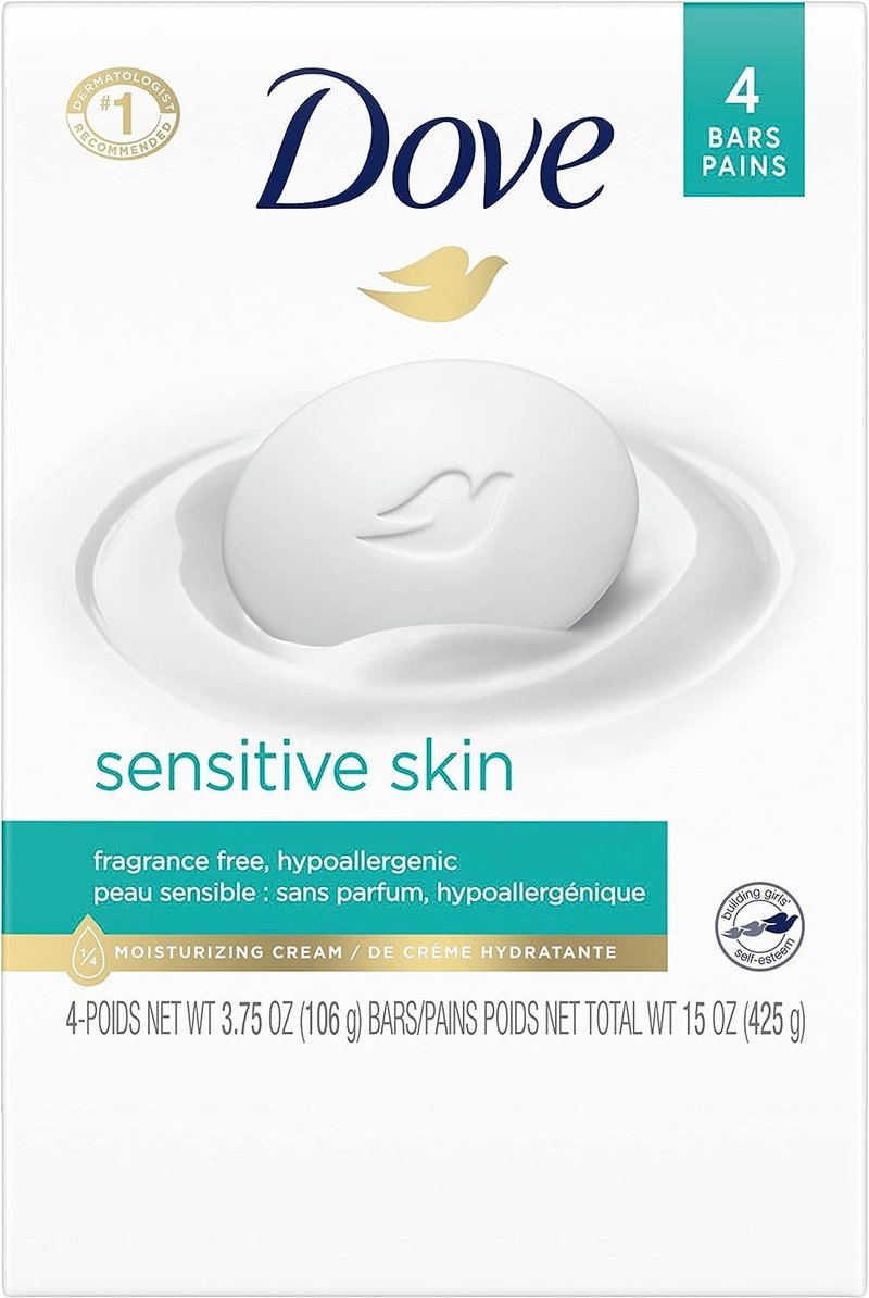 Dove Beauty Bar More Moisturizing Than Bar Soap for Softer Skin, Fragrance Free, Hypoallergenic Sensitive Skin With Gentle Cleanser 3.75 oz, 4 Bars(Pack of 2)