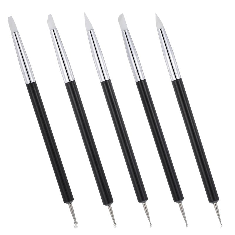 5 Pcs Nail Art Dotting Tools Dual-Ended Nail-Art Sculpture Pen Dotting Tools Dual-Head Resin Nails-Art-Tools Silicone Nail Polish Brushes Modeling Painting Tool DIY Arts (Black)