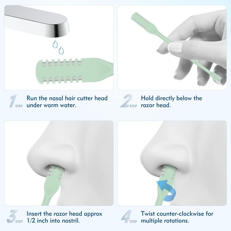 Nasal Hair Cutter - 10 Pcs 2-in-1 Double-Sided Nose Hair Trimmer | 360° Rotating Manual Design for Men & Women