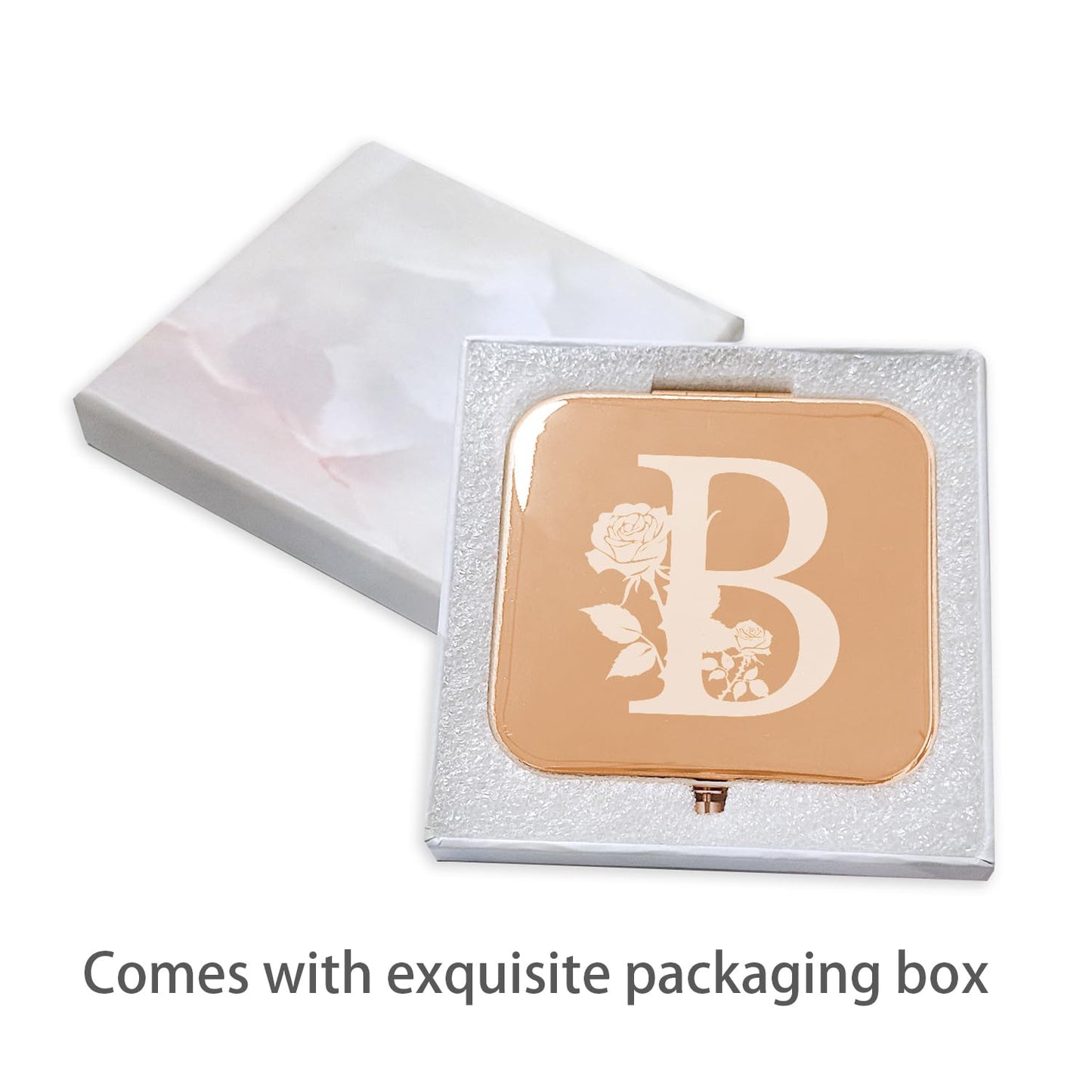 Ximruyuv Pocket Mirror for Women, Rosegold Square 2.8”×2.8” Metal Frame Double Sided Mini Magnifying 1X/2X Pocket Mirror for Men Can be Used as Gifts for Woman (B)