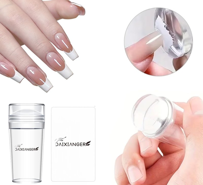 DAIXIANGER French Tip Nail Stamp, Nail Stamping Kit, French Tip Stamp Tool, 2 Sizes Clear Nail Stamper with Scraper, Professional Nail Stampd for French Manicure & DIY Nail Art at Home