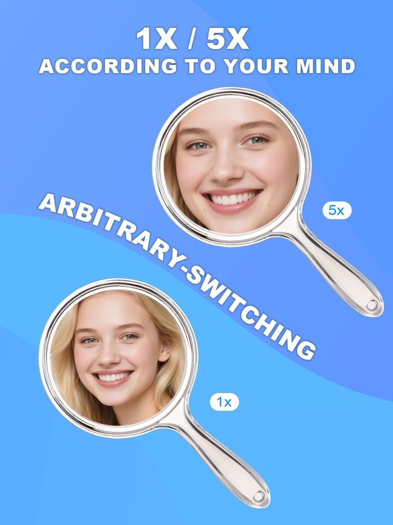 Macaki Handheld Mirror with Handle, 10.5 x 5.7 inches, Double-Sided 1X/5X Magnification Travel Makeup Mirror for Women,White
