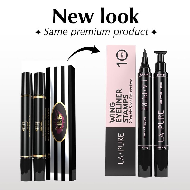 LA PURE Waterproof Liquid Eyeliner - Winged Cat Eye Stamp Tool | Smudge-Proof Black 10mm Pen