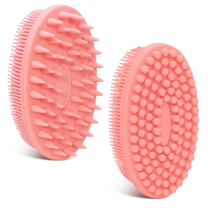GEENOA Soft Silicone Body Scrubber 2PCS, Dual-Side Silicone Loofah for Shower, Gentle Loofa Alternative, Replaceable Brush Head to be Used Alone or with Long Handle (Pinkx2)