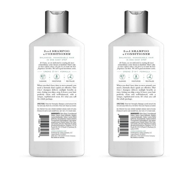 Cremo Barber Grade Silver Water & Birch 2-in-1 Shampoo & Conditioner, 16 Fl Oz (2-Pack)