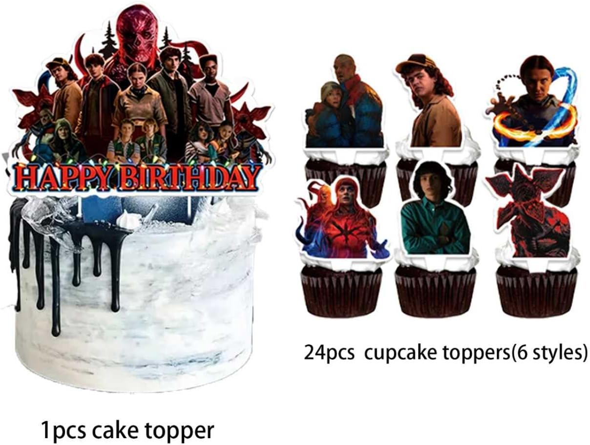 Stranger Things 25-Pc Birthday Cake Decorations Set - Includes Cake Topper & Cupcake Toppers