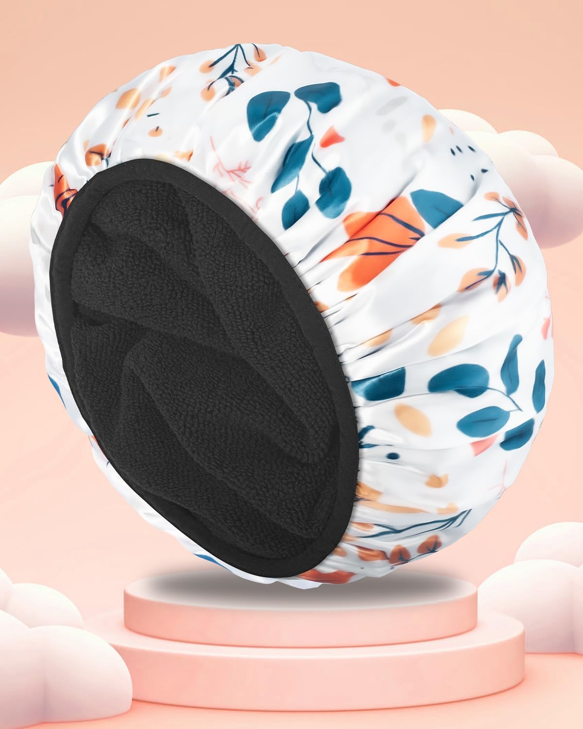 Aquior Shower Cap,Terry Lined Shower Cap for Women Reusable, Triple Layer Waterproof Bath Cap, Extra Large for Women Long Hair