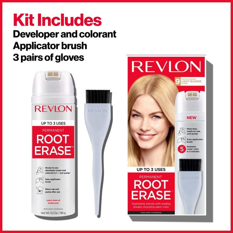 Revlon Permanent Hair Color - At-Home Root Erase Hair Dye for 100% Gray Coverage | Black (3), 3.2 Fl Oz