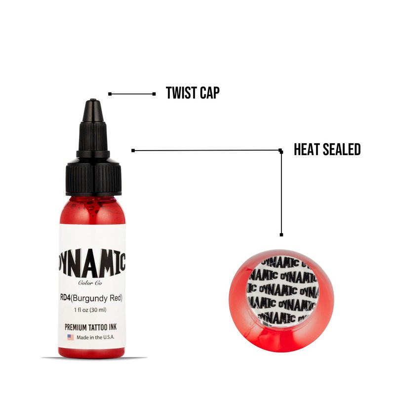 Dynamic Color Co- Burgundy Red Tattoo Ink, Made in USA, Sterilized, Vibrant, Since 1990, Not Tested on Animals, (1oz Bottle)