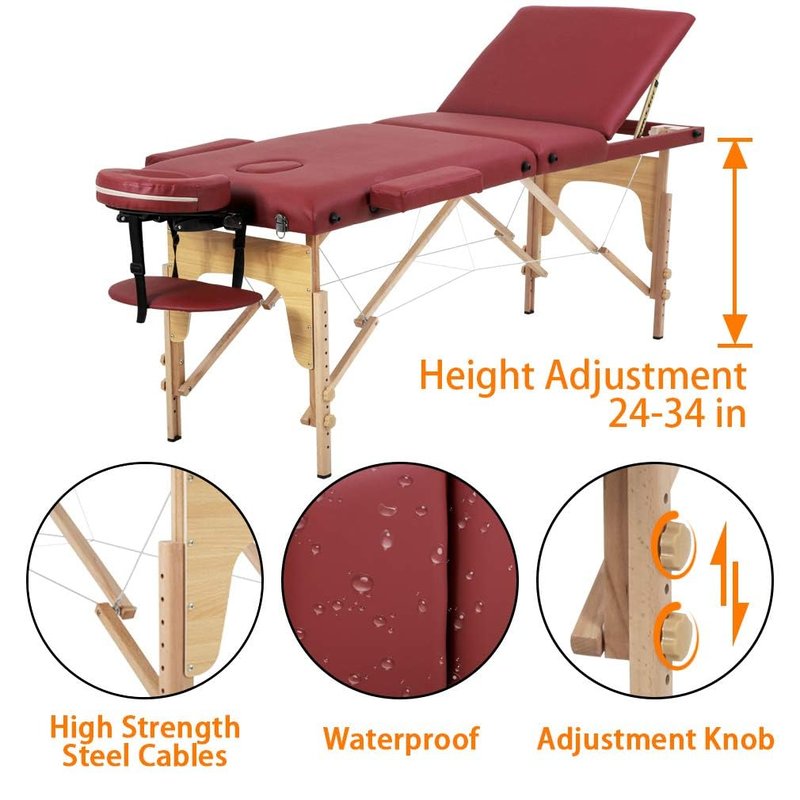 BestMassage Massage Bed Portable Massage Table 24 inch Wide Lash Bed Height Adjustable 3 Folding Spa Table with Non-Woven Bag for Spa Footmassage Facial CareSpa Tattoo