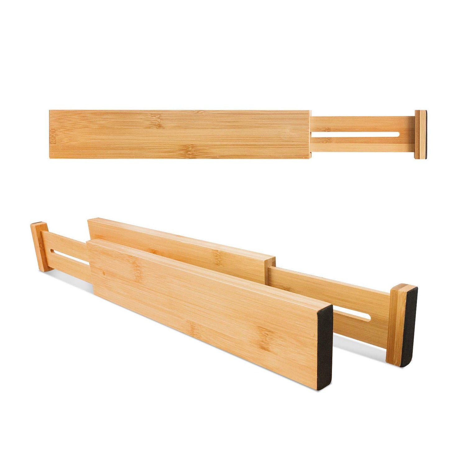 VaeFae 6-Pack Bamboo Drawer Dividers – Adjustable 14"-19.1" (Fits 15"-18" Drawers ONLY), Spring-Loaded Expandable Organizer for Kitchen, Bedroom, Office & Bathroom, MUST MEASURE Before Purchase