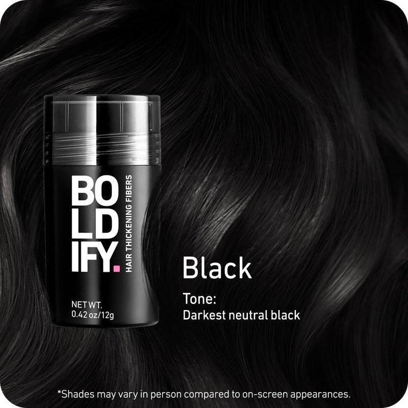 BOLDIFY Hair Fibers (12g) - Fill In Thinning and Fine Hair for an Instantly Fuller, Thicker Look - 14 Shades for Women & Men - Black