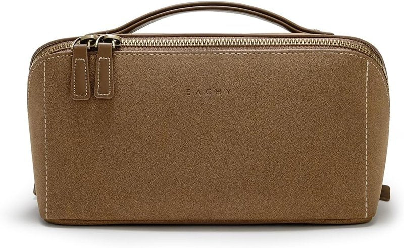 EACHY Travel Makeup Bag - Large Capacity Waterproof PU Leather Cosmetic Organizer for Women