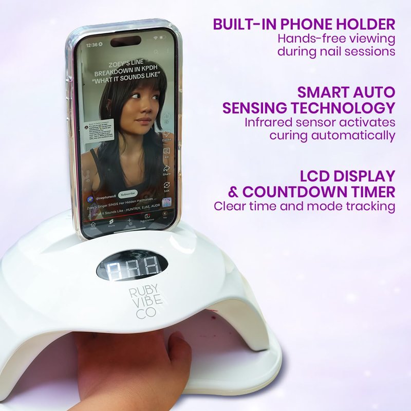 48W UV LED Nail Dryer for Gel Polish with 36 LED Beads, Phone Holder, Automatic Sensor and 4 Timer Settings for Gel Nail, Toe Nails