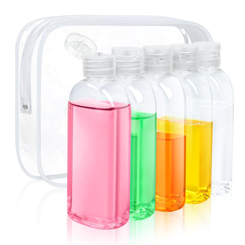 Craftisan 5 Pack 3.4 oz Clear Travel Bottles Kit for Toiletries, TSA Approved Travel Size Portable Refillable Containers Leak Proof Travel Accessories Essentials Set for Shampoo Conditioner Lotion