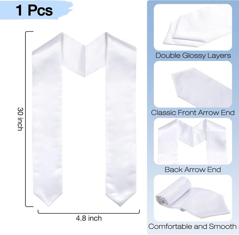 PureGuard Graduation Stole - White Sash for Class of 2026 | 70" Unisex Adults for Academic Ceremonies