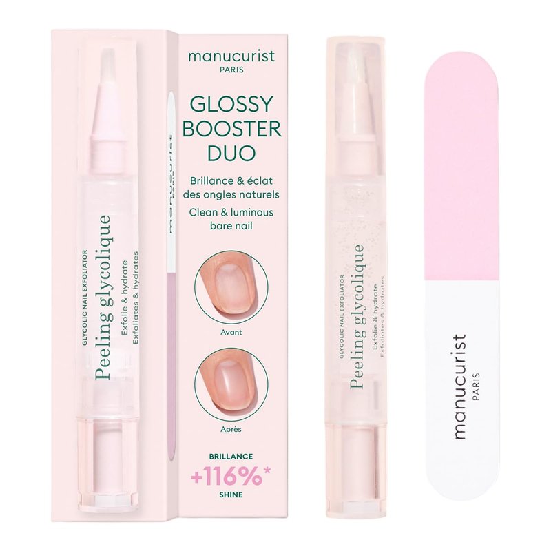 Japanese Manicure Kit Made Easy By Manucurist- Natural & Simplified - Glycolic Exfoliating Peel & Nail Buffer Block - Japanese Manicure Nail Kit for Women - For Natural Shiny Nails Without Polish