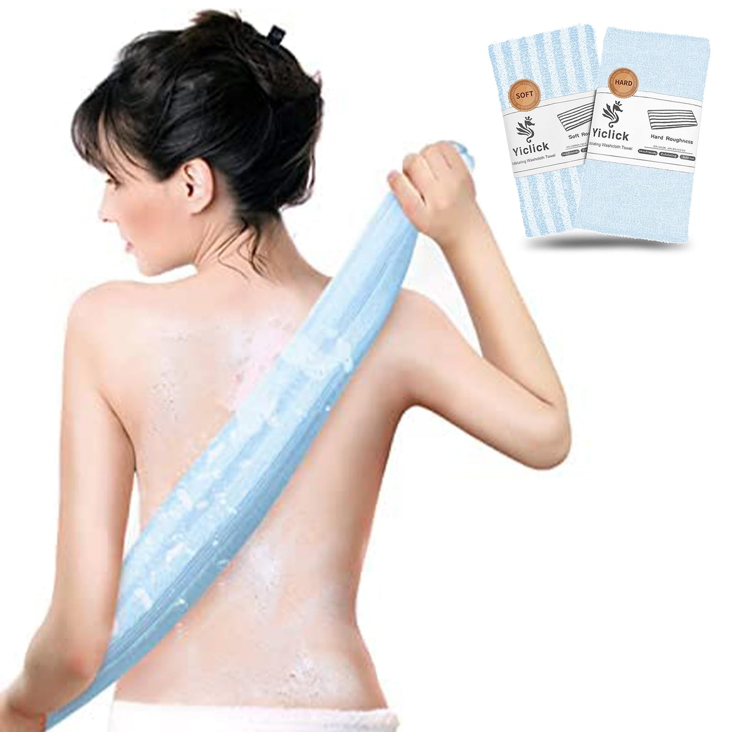 Yiclick 2pcs Back Scrubber for Shower Bath ，Exfoliating Body Scrubber, Body Exfoliator Loofah Luffa Sponge Net Rag Back Washer