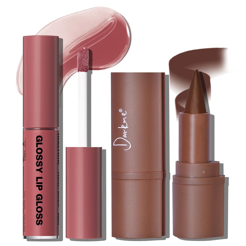 HOSAILY Lip Liner Gloss Set, Dark Brown Plumping Lip Liner Lip Pencil Moisturizing Lightweight Lip Gloss Lip Combo, High Shine Glossy Lip Tint Lip Stain Makeup Long Lasting Lip Contour for Women