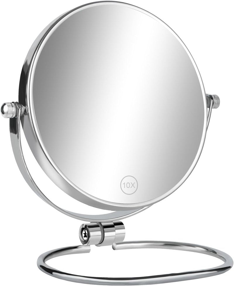Portable Travel Makeup Mirror - 6" Double-Sided Folding Vanity Mirror with 1X/10X Magnification | Handheld & Wall Hanging for Shaving, Camping, and Travel