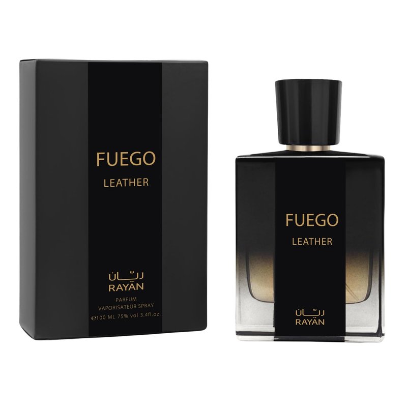 RAYAN Fuego Leather Perfume for Men – Long Lasting Arabian Eau De Parfum, 100mL (3.34 Fl oz) Men Perfume with Bergamot, Lavender, Vetiver, Sandalwood & Amber - Ideal Gift for Father's Day