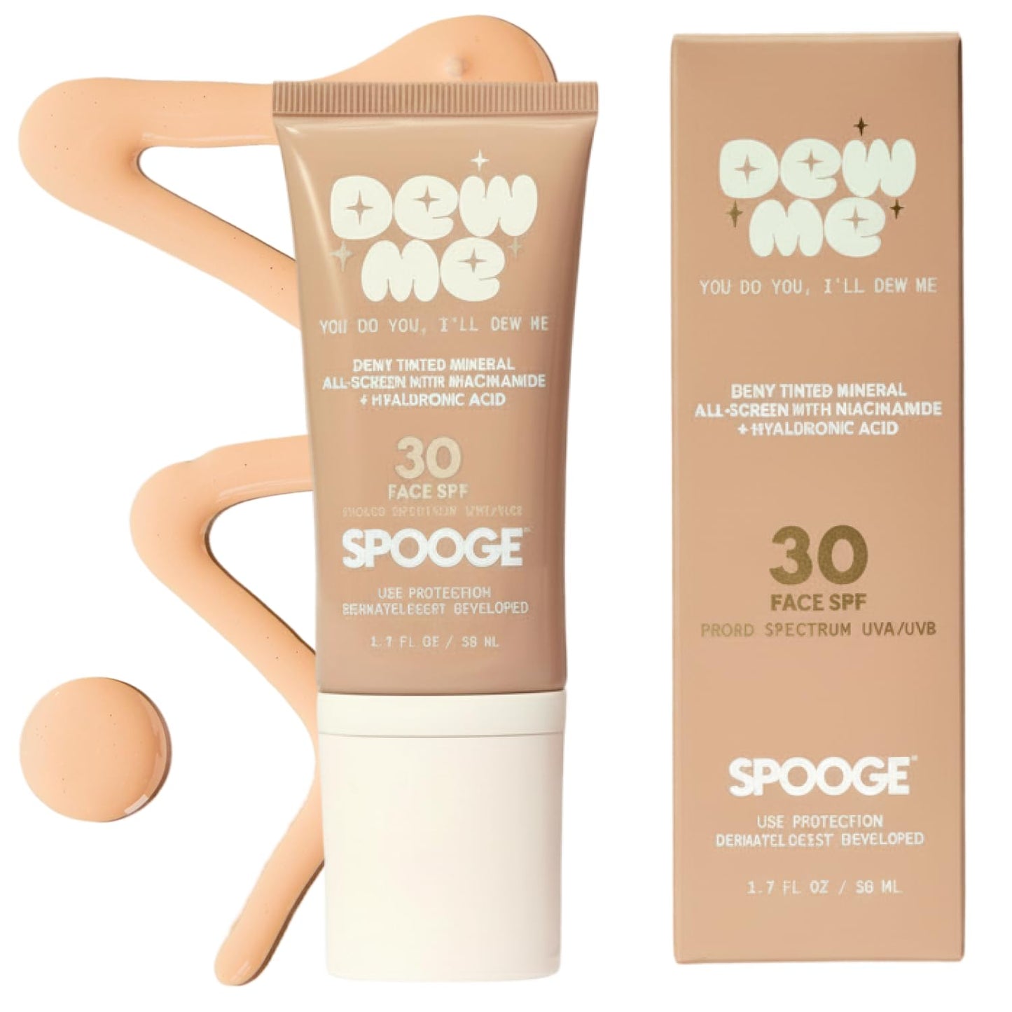 Spooge Dew Me | Tinted Mineral Sunscreen SPF 30 | Zinc Oxide Sunblock | Tinted Sunscreen For Face & Body | Golden Glow Dewy Finish | Dermatologist Developed Formula | Reef Safe Sunblock | 1.7oz