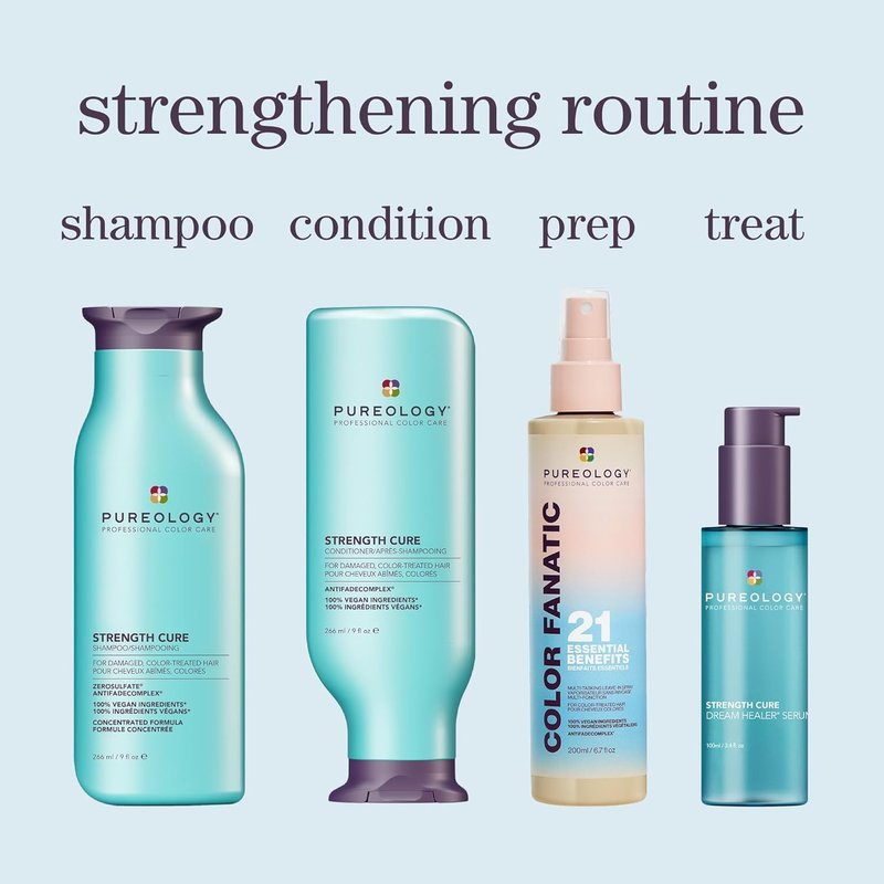 Pureology Strength Cure Strengthening Shampoo & Conditioner Set - For Damaged, Color-Treated Hair, Fortifies & Strengthens Hair, Sulfate-Free & Vegan