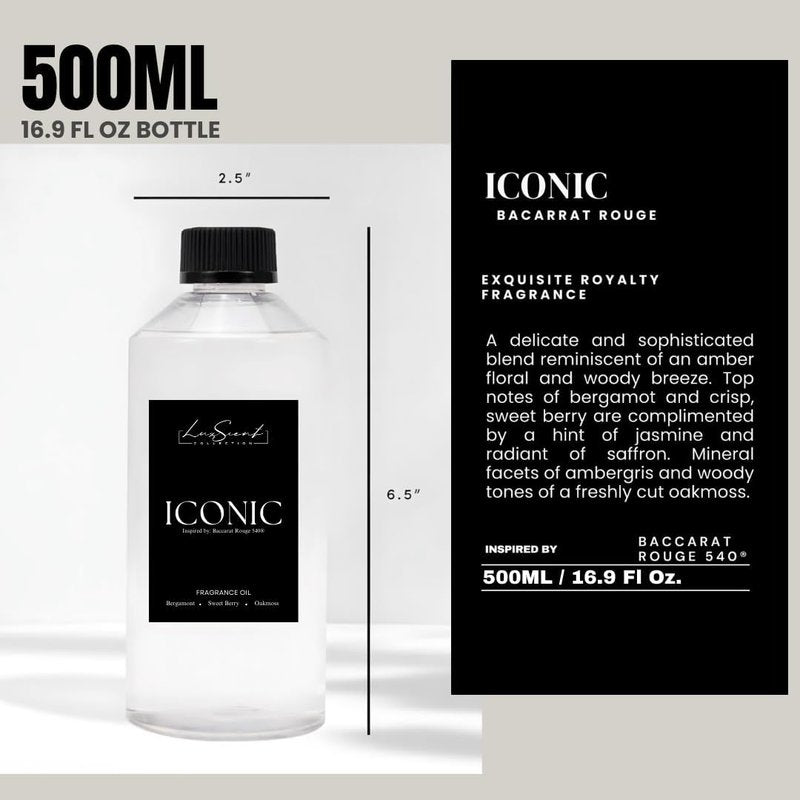 Iconic Aroma Diffuser Oil 500 ml - Bergamot, Sweet Berry & Oakmoss Scent - Luxury Aromatherapy Oil