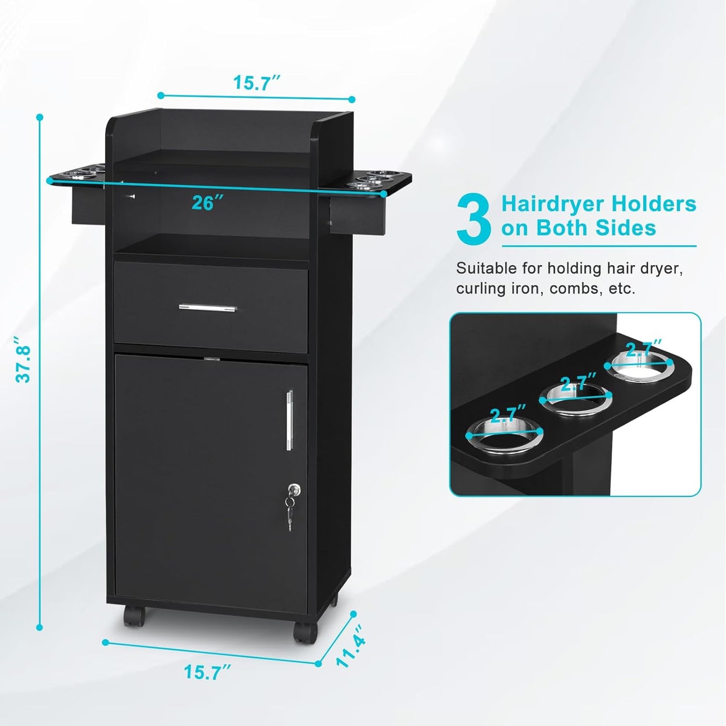 Winado Beauty Salon Trolley Cart - Rolling Salon Station with 360° Wheels, 6 Tool Holders & 1 Drawer | Black