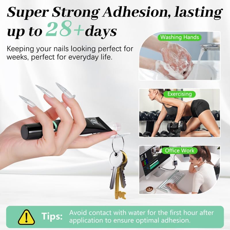 Nail Glue for Press Ons - 10g Quick Drying Semi-Solid Formula | 5ml Remover Pen Set for Easy Application & Gentle Removal