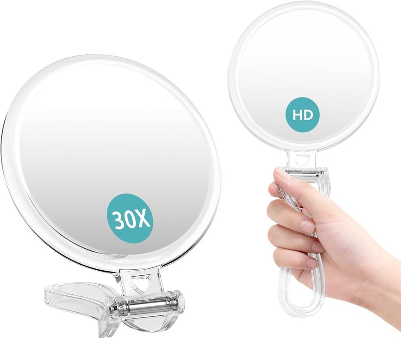 Auxmir 1X/30X Double-Sided Travel Magnifying Mirror - Foldable Handheld for Makeup & Shaving