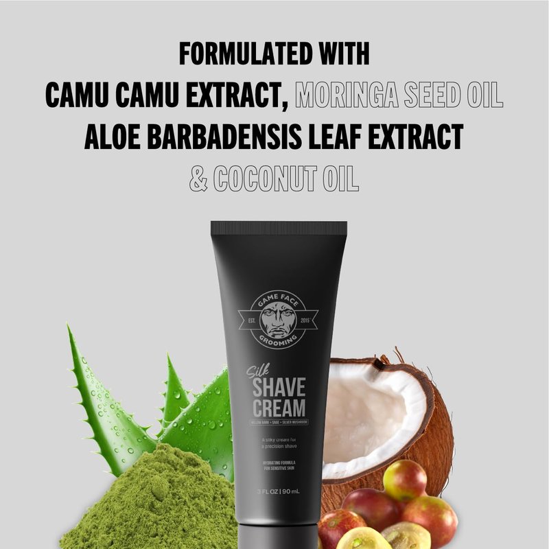 Game Face Silk Shave Cream, Hydrating Formula for Sensitive Skin, Fragrance Free, Travel Friendly - 3 Fl. Oz.