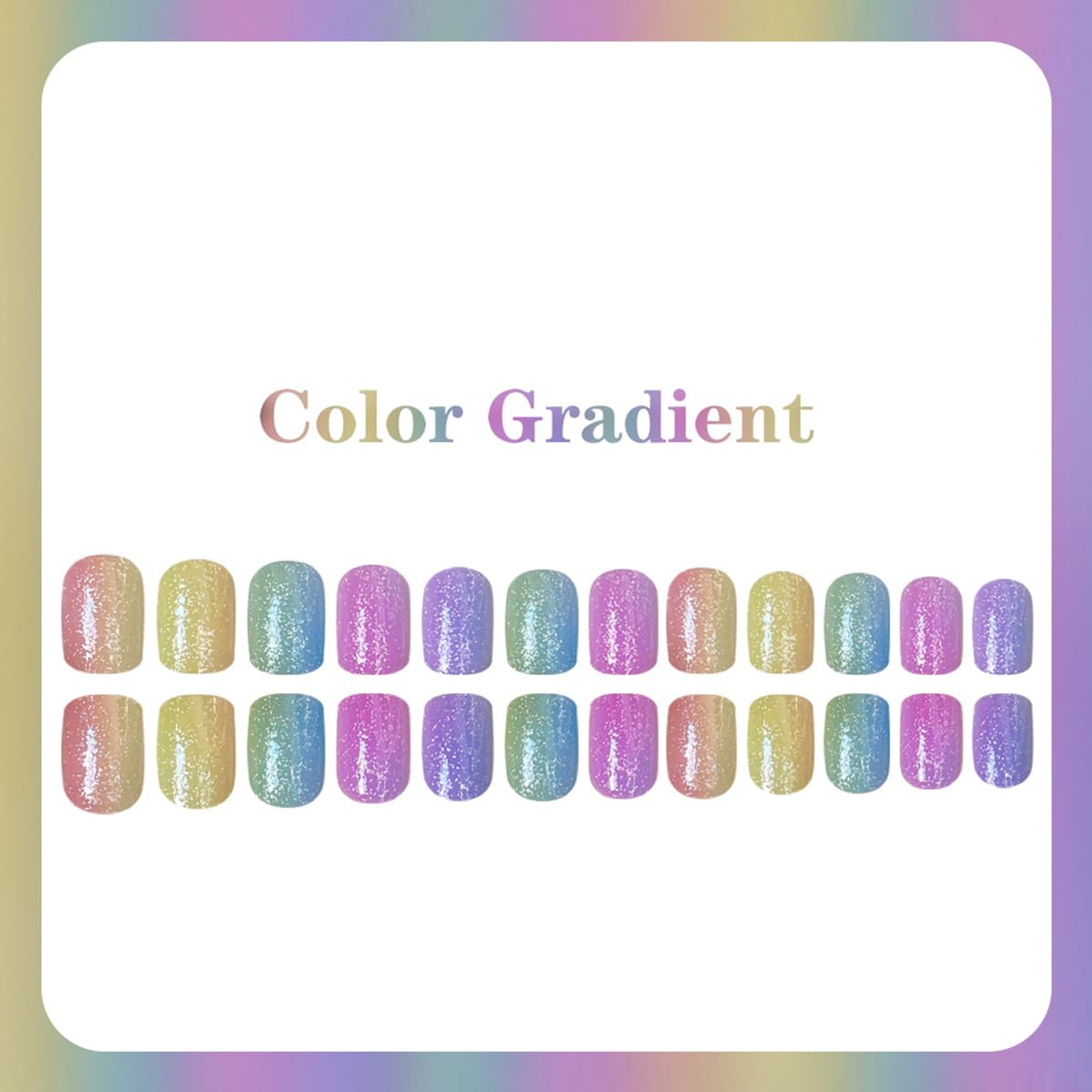 Yefiuo Press-On Nails | Short Square Ombre Acrylic Nails in Rainbow Colors | 24-Piece Reusable Kit
