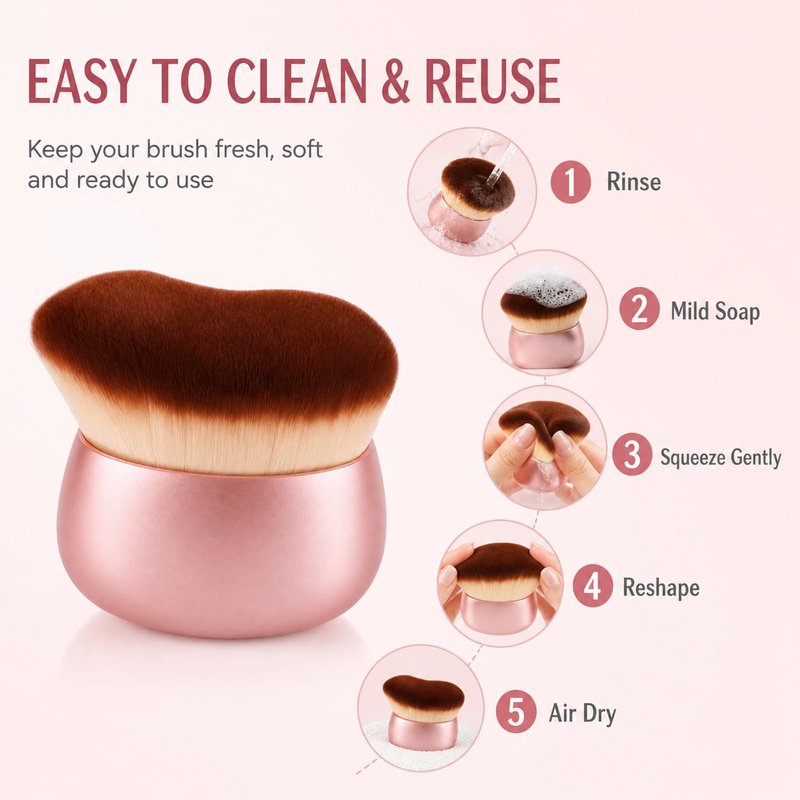 BeeYoYe Body Makeup Brush for Self Tanner – Wide Kabuki Brush Applicator for Body Blending, Bronzer, Leg Makeup & Concealer, Streak-Free Full-Body Coverage Perfector, Pink