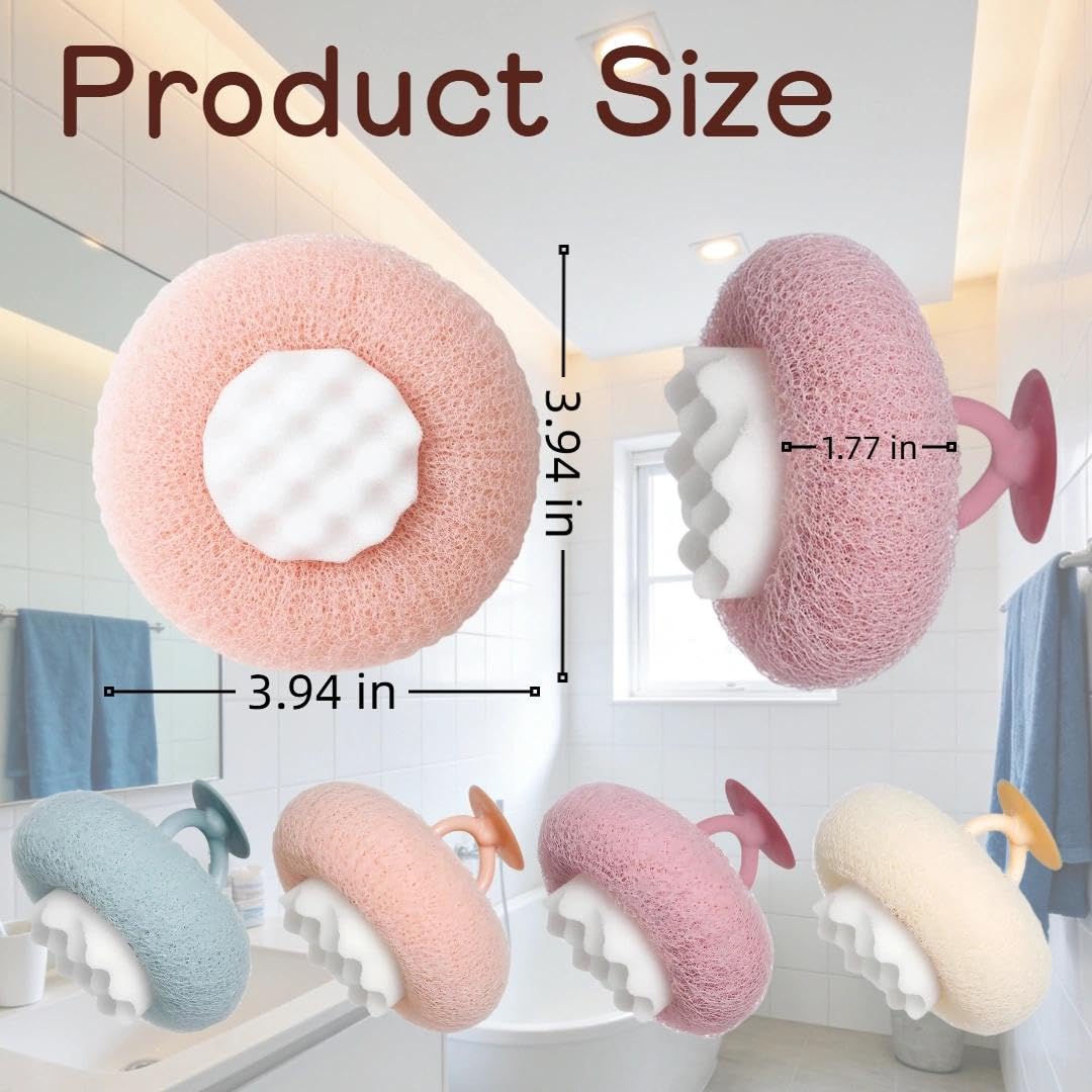 4 Pcs Super Soft Sunflower Suction Cup Bath Ball, New Upgraded 2-in-1 Sunflower Ball Exfoliating Bath Sponge Cleaning Brush, Mesh Shower Body Sponge Accessories for Women, Men