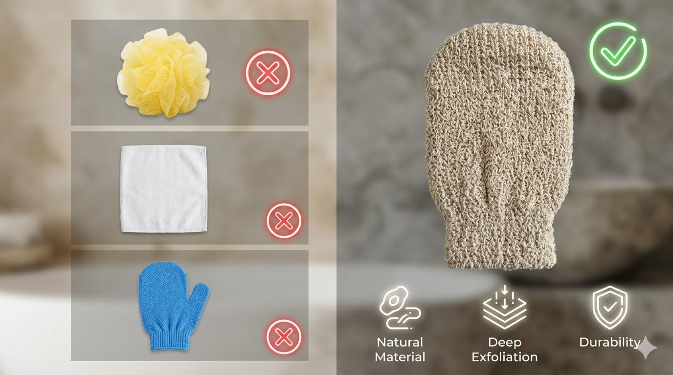 Niernika Hemp Exfoliating Bath Mitt 2 Pack, Durable Shower Glove Body Scrubber with Elastic Wristband, Cotton Blend Massage Shower Mitt for Daily Bathing