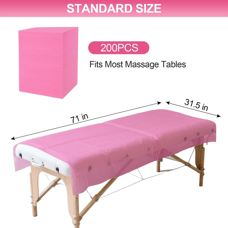 200 Piece Disposable Massage Table Sheets 31" x 71" - Non-Woven Fabric Bed Covers for Spa, Massage, Beauty & Tattoos - Breathable, Hygienic (Pink)