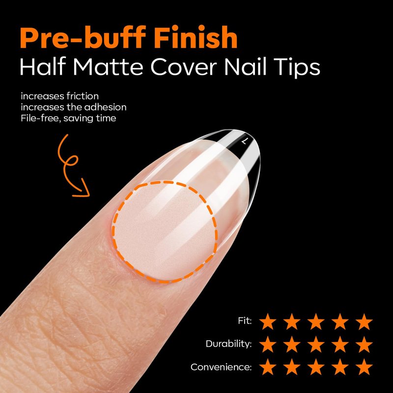 Extra Short Almond Nail Tips - Pre-shaped Gel Soft Fake Nails | 216PCS, 12 Sizes for DIY Manicure
