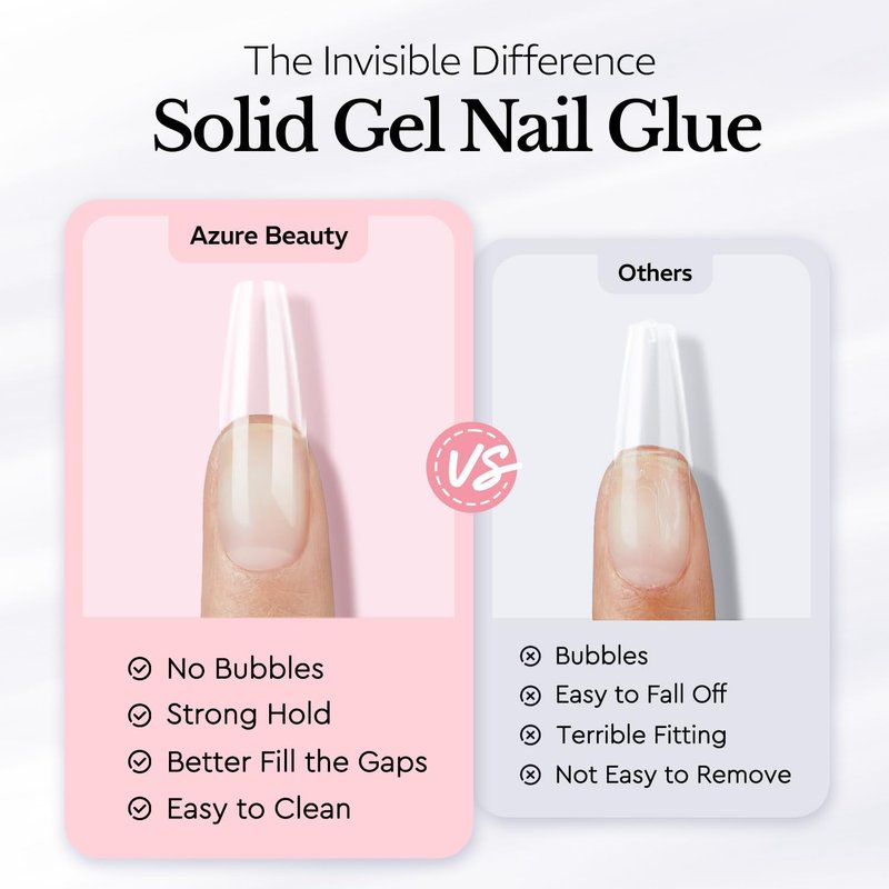 AZUREBEAUTY Solid Nail Glue Gel for Nail Tips, 30g Gel Nail Glue for Acrylic Nails, Clear Hard 3D Gel for False Nail Tips, Super Strong Gel UV Light Cured, DIY Nail Art Home and Salon Use