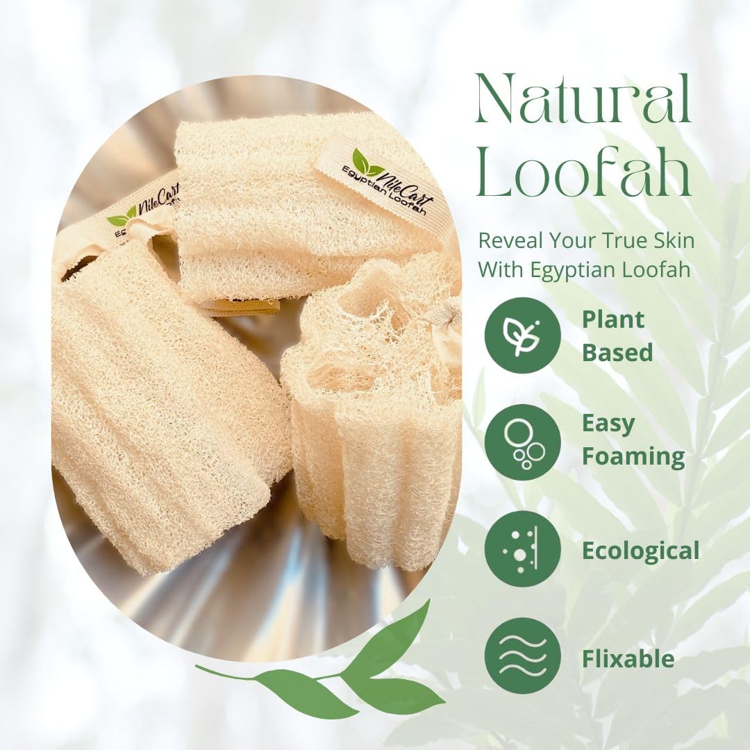 NileCart Natural Loofah Pack of 3 Scrubbies for Body Egyptian lufa Body Scrubber - A Natural Body Exfoliator Scrubber Loofah for Men & Women Made of Egyptian Luffa Sponges for Bath & Shower