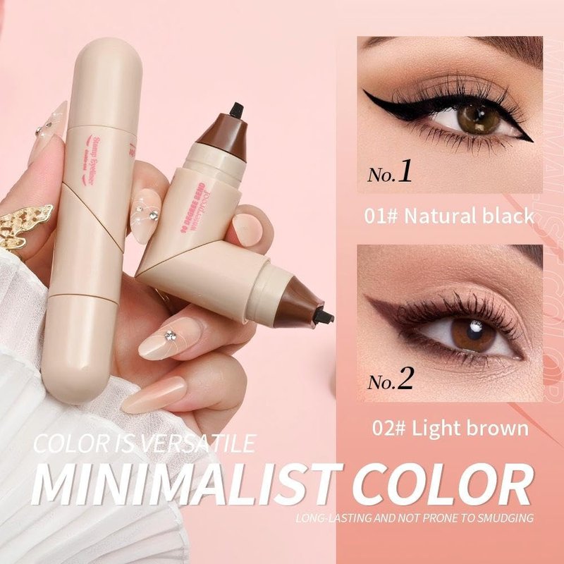 Nberuionre 2 PCS Dual-Ended Eyeliner Stamp, Easy to Apply Cat Eye Stamp with L/R Markings, Waterproof & Smudge-Resistant, Beginner-Friendly Winged Eyeliner (Black & Brown)