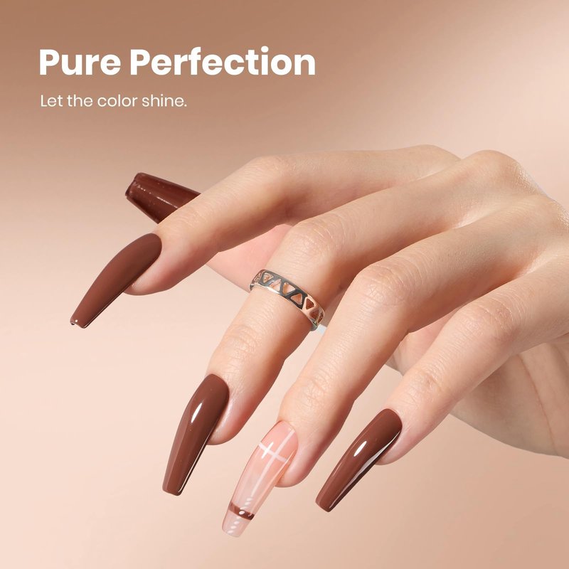 Beetles Brown Gel Nail Polish - Mocha Mood 15ML/0.51Fl Oz, Dark Brown Gel Polish, Same Color Same Bottle STAY SHINING Series, Soak Off UV LED Lamp Nails Art, Long-Lasting Manicure Salon DIY Home