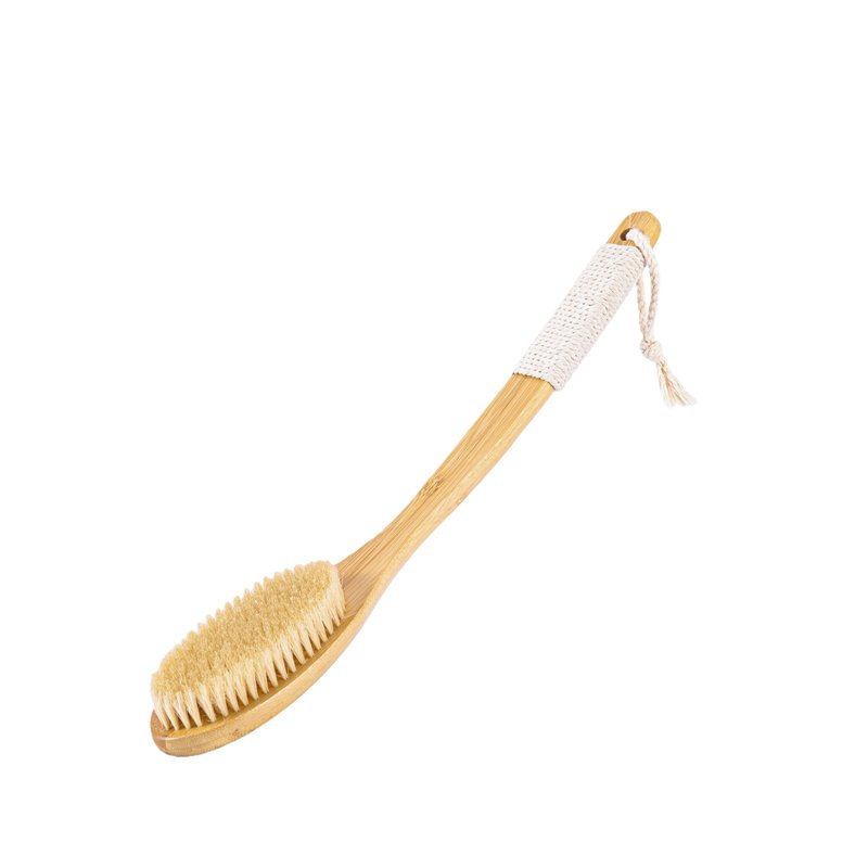 Bamboo Back Scrubber with 16.7 Inch Curved Long Handle Exfoliating Back Scrub Skin Deep Cleansing with Natural Bristles for Men and Women Bath Back Exfoliator Body Dry Brushing