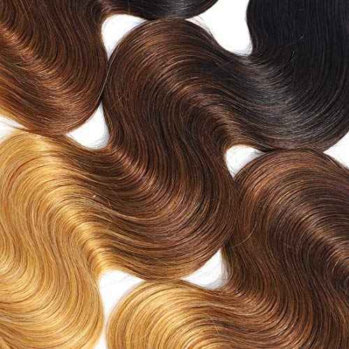 Ombre Human Hair Bundles 1b/4/27 Three Tone Brazilian Ombre Body Wave 3 Bundles 14 16 18inch 100% Unprocessed Virgin Human Hair Bundles Weaves Extensions for Women