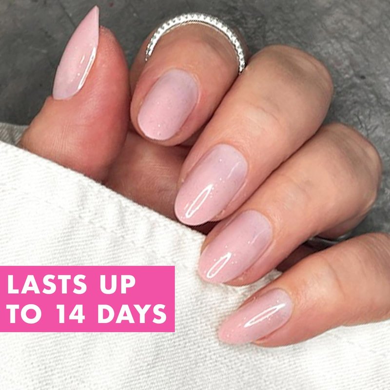 Olive & June Minimalist Instant Mani Press On Nails (Glue) | 42 Fake Nails, 21 Sizes | Non-Toxic, Long-Lasting Barely-There Look | Salon-Quality at Home | Medium, Oval | Rose Gradient Shimmer