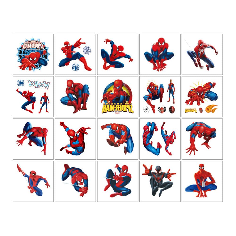 Spiderman Temporary Tattoos - 20 Sheets for Teens | Fun Birthday Party Favors & Cartoon Decorations