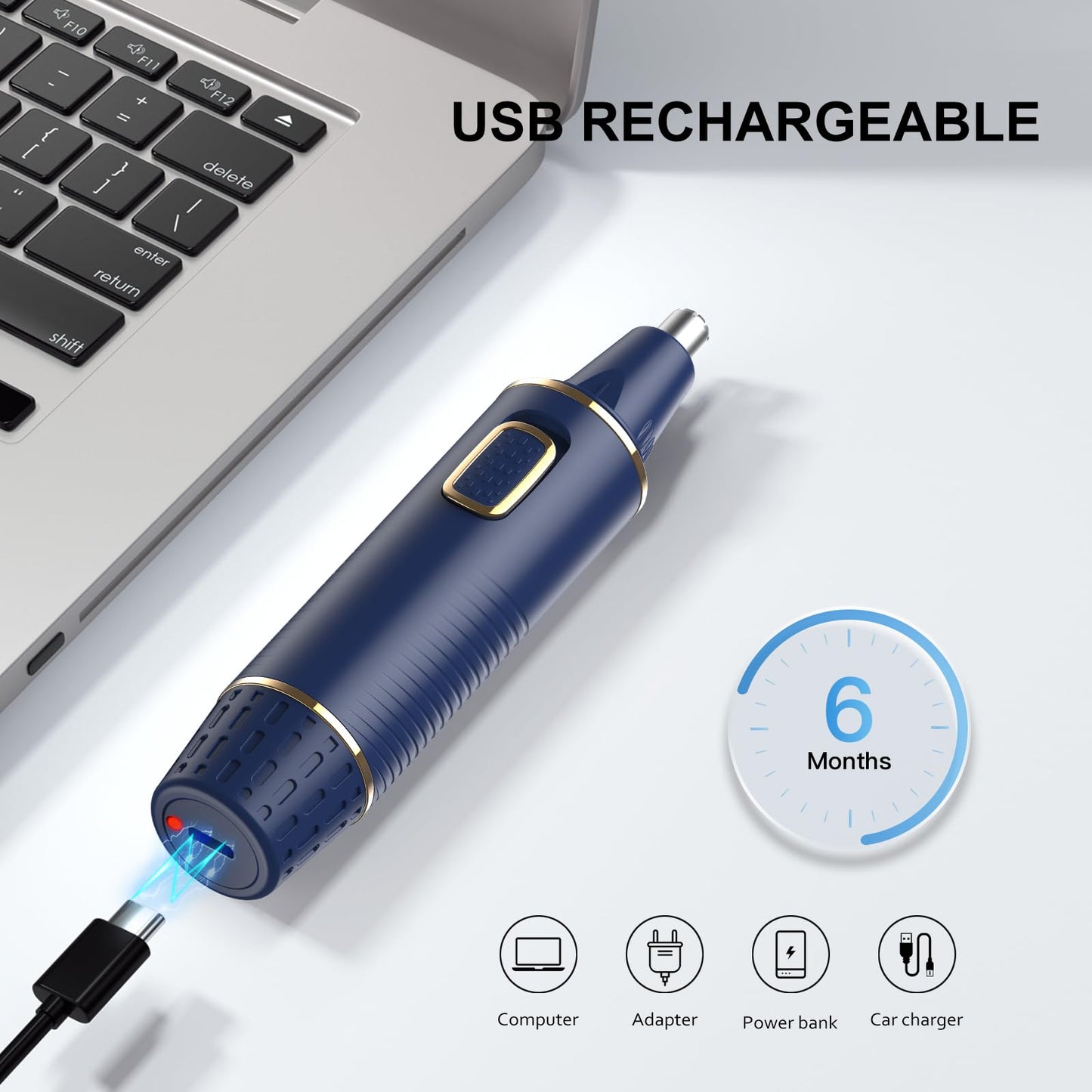 XOOMRSCP Nose Hair Trimmers for Men，Rechargeable Hair Trimmer 2 in 1 Painless Multifunctional Ear and Nose Hair Trimmer with IPX7 Waterproof Dual Edge Blades (Blue)