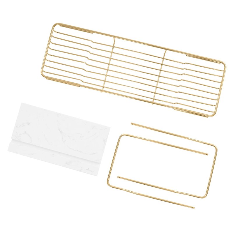 Bathtub Tray Caddy for Luxury Bath, Stainless Steel 26.8-35.4 in Expandable Extra Wide Bath Tub Tray with Natural Marble and Mobile/Tablet Stand, Ideal for Home Spa Lovers (Gold + White)